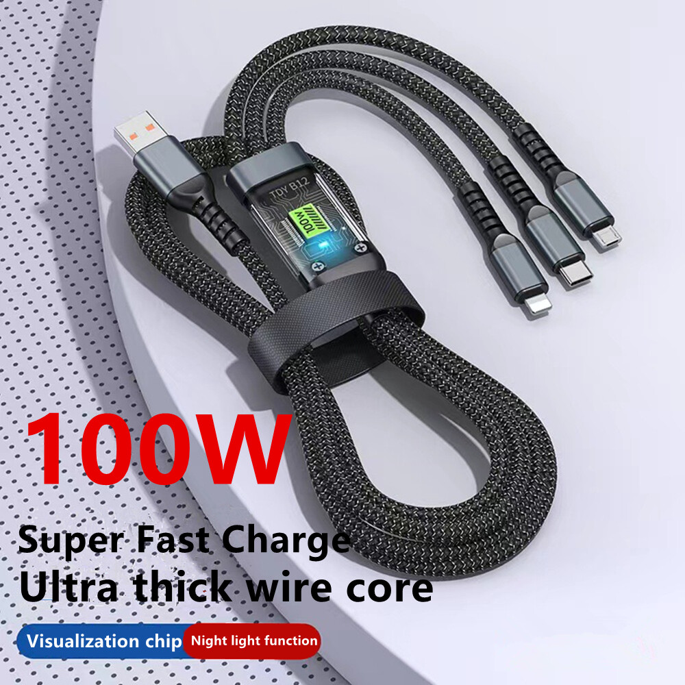 Vaorlo Ban Đầu 3 Trong 1 Nhanh Chóng Cáp sạc 1.2M 100W Loại C đường dây truyền tải Dữ Liệu cổng Micro USB Lightning Tương Thích Với iPhone IOS dây sạc Cho Android Huawei Xiaomi