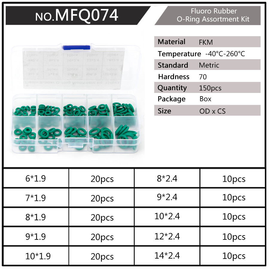 Fasteners 10 Sizes 150pcs Diameter 6mm-20mm 1mm 1.5mm 1.9mm 2.4mm Thickness Black NBR Rubber Box Set Durable Gasket  Sealing O-rings