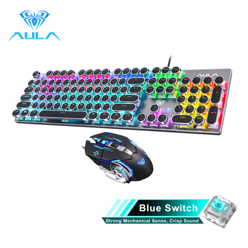 AULA Mechanical Gaming keyboard and Gaming Mouse Combo-Black/Blue Switch(F2068+S20) Singapore