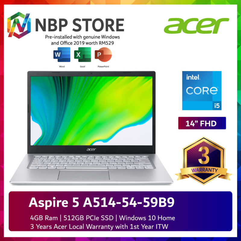 Acer Aspire 5 A514-54-59B9 14 FHD Laptop Glacier Blue ( i5-1135G7, 4GB, 512GB SSD, Iris Xe, W10, HS ) Malaysia