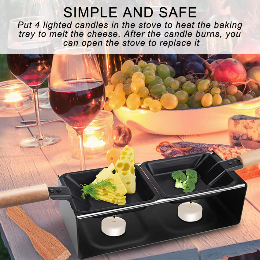 Cheese Melter Raclette Grill,Non-Stick Raclette Grill Set Mini Cheese Melting Pan with Wooden Handle Nonstick Oven Grill Plate Accessory