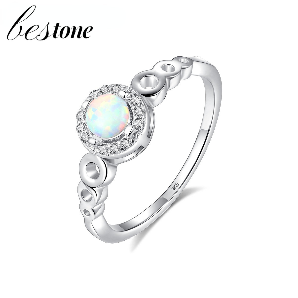 Bestone Nhẫn Opal 925 Bạc Opal Nhẫn Thời Trang Cho Nữ