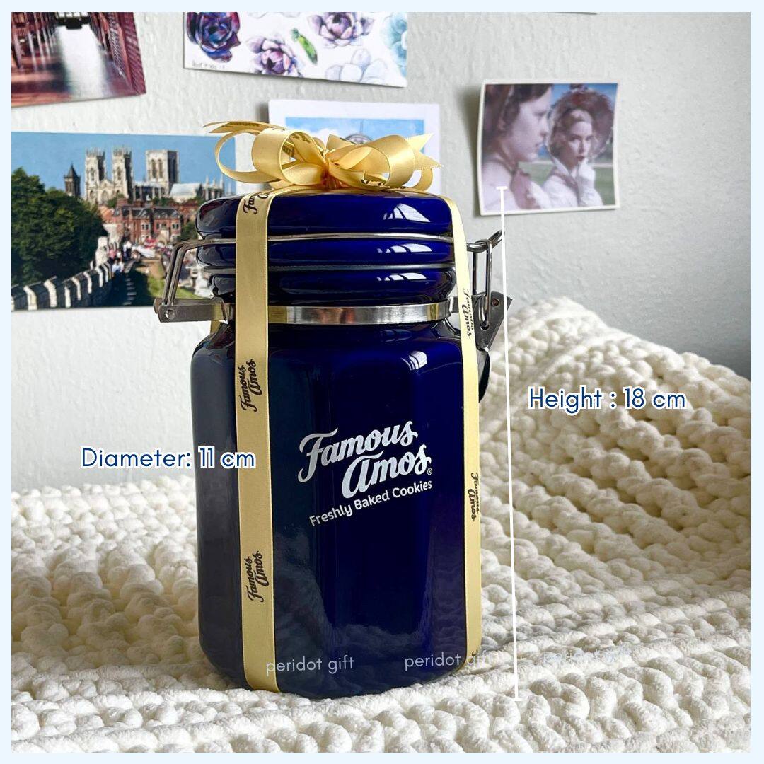 Famous Amos Ceramic Blue Jar 180g Cookies Wedding Gift Hantaran