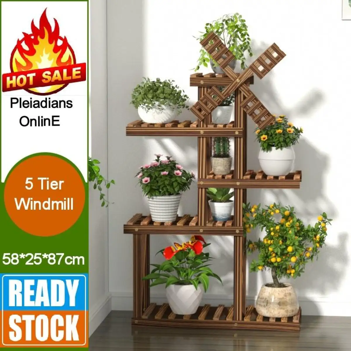 Ready Stock Vintage Wood Plant Stand Balcony Flower Pot Ladder Shelf Outdoor Garden Stand Planter Plants Pot Lazada