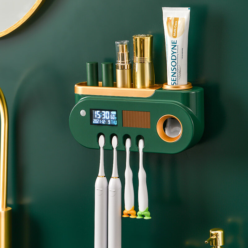 Light Luxury Toothbrush Holder Uv Disinfection Toothbrush Rack Automatic Toothpaste Dispenser Wall Hanging Box Bathroom Storage