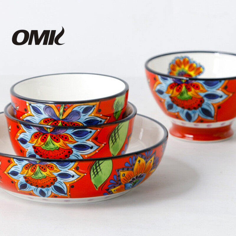 Omk phong cách Mỹ underglaze gốm bộ đồ ăn đĩa ăn tối Đĩa sâu món tráng miệng hình bầu dục khay salah bát