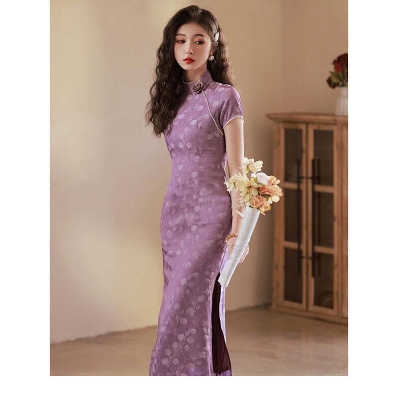 Purple cheongsam hot sale