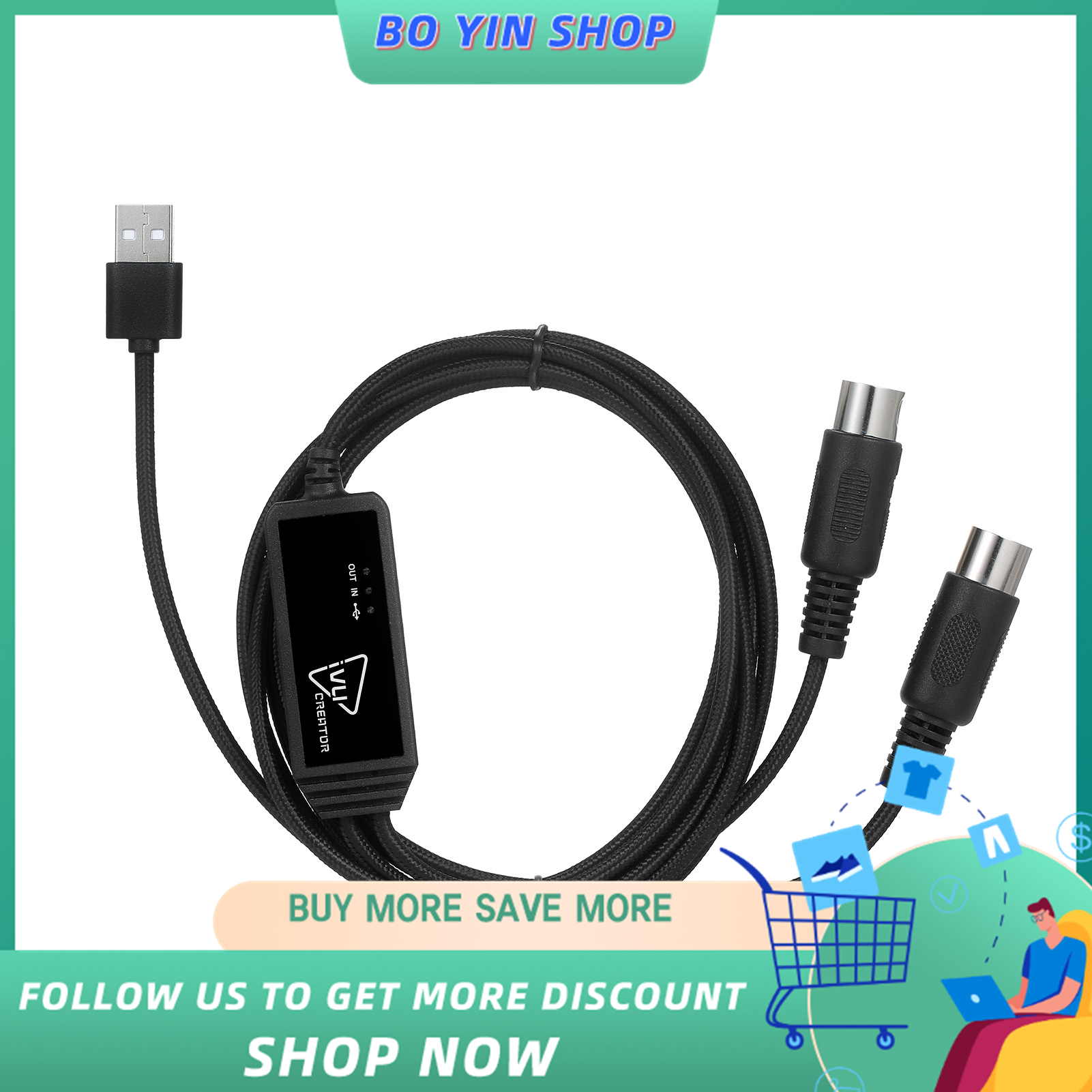 Ivu creator universal midi cable 5 pin midi to usb cable converter adapter compatible with various os