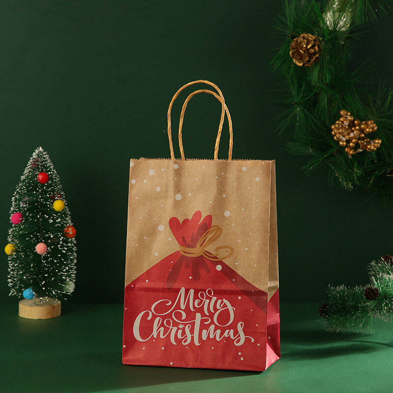 Kraft Paper Gift Bags Snowflakes Christmas Candy Cookie Packaging Bag Boxes New Year Party Gift Bag Christmas Ornaments