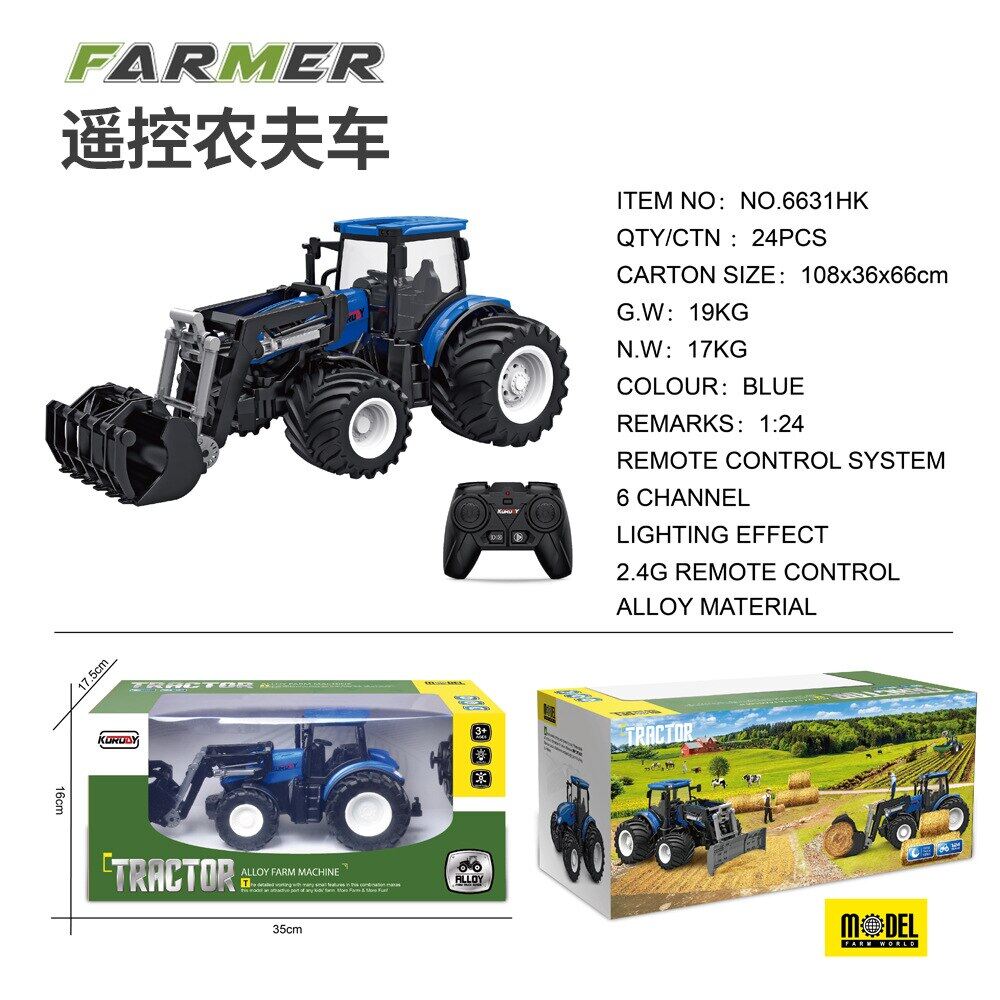 High Horsepower Electric 6CH Remote Control Tractor Toy 2.4G RC Car Farmer Tool Enginee Car Children's Toy