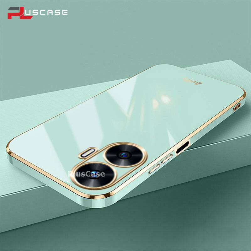 PlusCase for Realme C55 6D Plating Soft Case Lens Protector Square Frame Silicone Glossy Shockproof Phone Back Cover