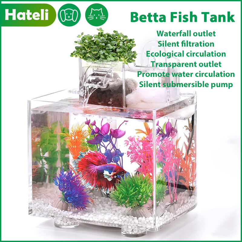 HATELI BỂ Cá Để Bàn Bể Cá Bể Cá Sinh Thái Mini Nhỏ Bể Cá Thay Thế Không Cần Thiết Cho Văn Phòng Bằng Nhựa