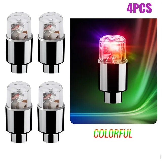 4PCS Car Wheel LED Light Motocycle Bike Light Tire Valve Cap Decorative Lantern Lights Tire Valve Cap Flash Spoke Neon Lamp