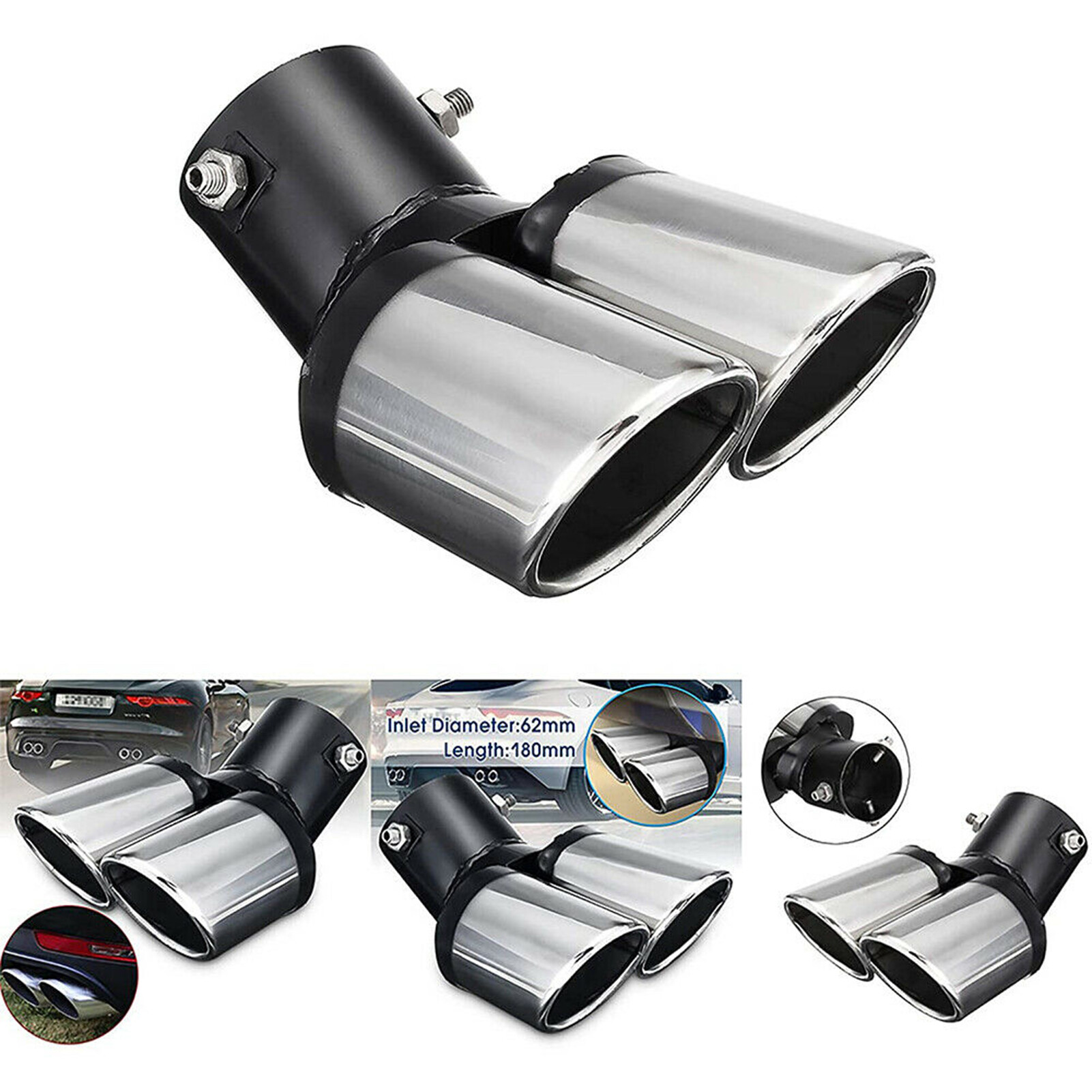 ONWRACE Exhaust Muffler Rust Resistant Modification Stainless Steel 1 to 2 Tail Throat Muffler for Car