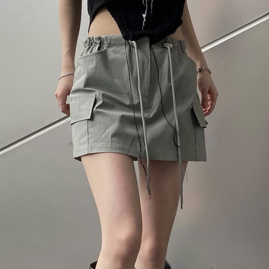 Cutenew Thời Trang Mát Mẻ phong cách đường phố Womens đàn hồi cao dây rút eo Mỏng Mini chân váy chữ A Đồng Bằng Giản Dị ĐẦM MÙA HÈ