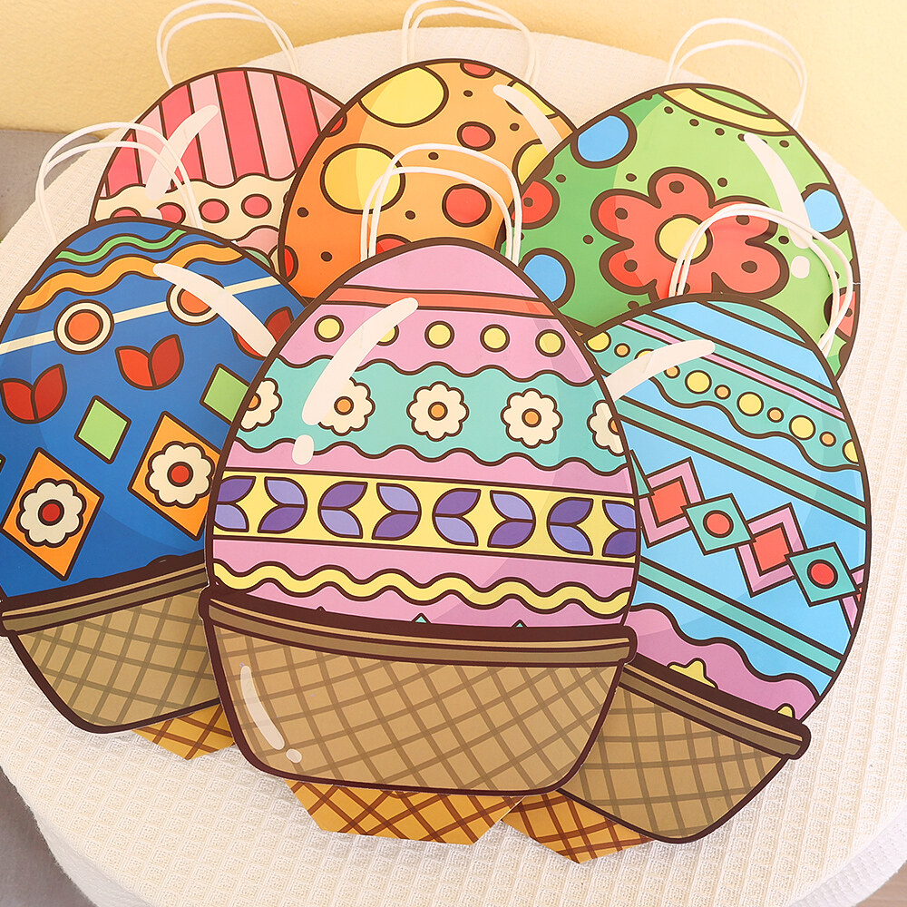 Easter Egg Handbag with Handle Easter Container Happy Easter Paper Bag Bulk Candy Snacks Party Colored Gift Packaging