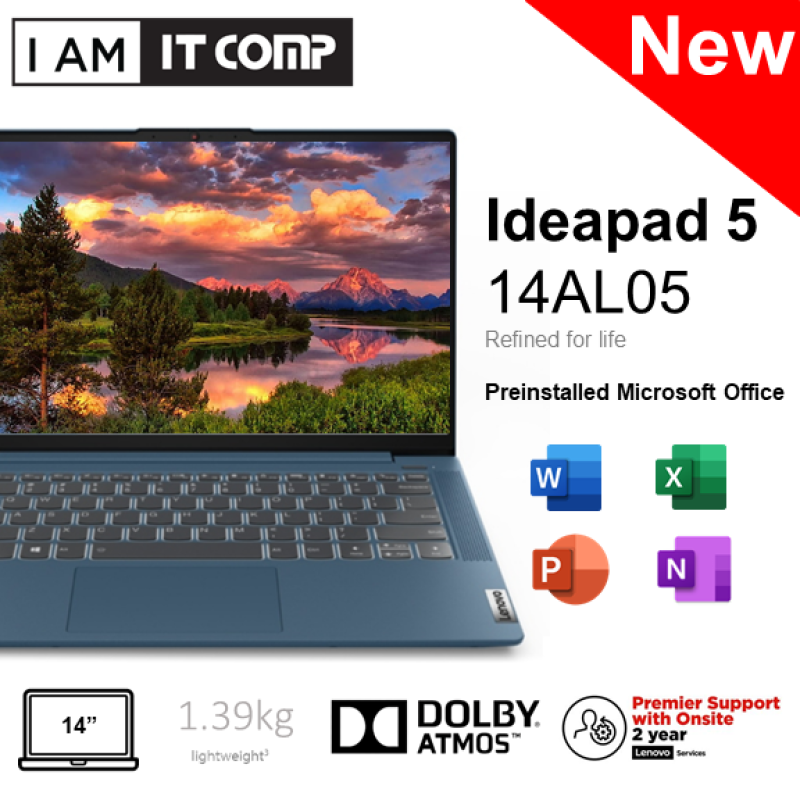 Lenovo Ideapad 5 14ALC05 82LM006RMJ / 82LM0070MJ / 82LM006QMJ / 82LM0071MJ 14 FHD Laptop ( Ryzen5 , Ryzen7/8GB/512GB SSD/ATI/W10 ) Malaysia