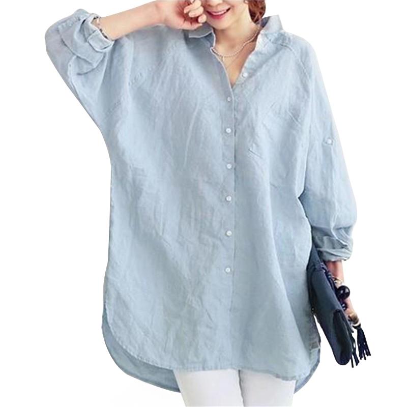 Women Casual Loose Cotton Linen Blouse 