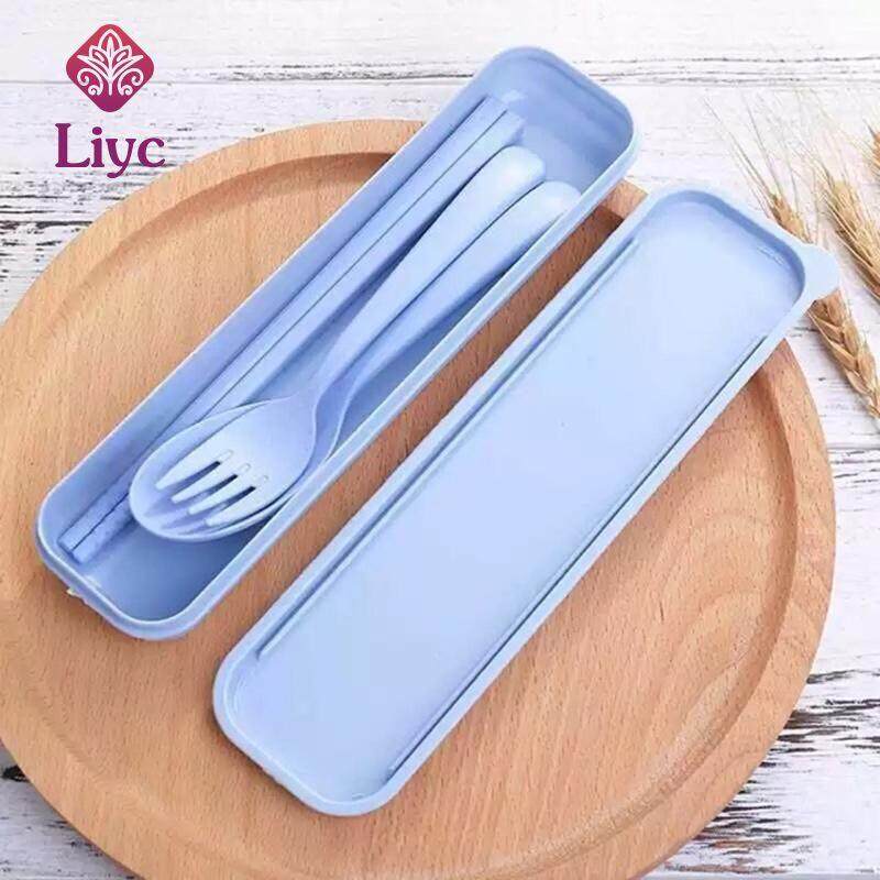 Liyc 3 In 1 Spoon Fork & Chopstick Set With Organizer Box,chopsticks Set Plastic Tableware Wheat Dissolvabitity Dinnerwear By Liyc