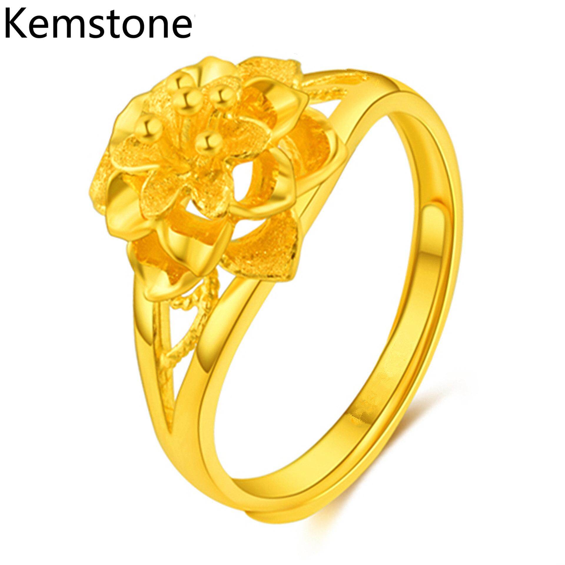 Kemstone Fashion Open Type 24k Cold Plated Blooming Flowers Wedding Rings for Women