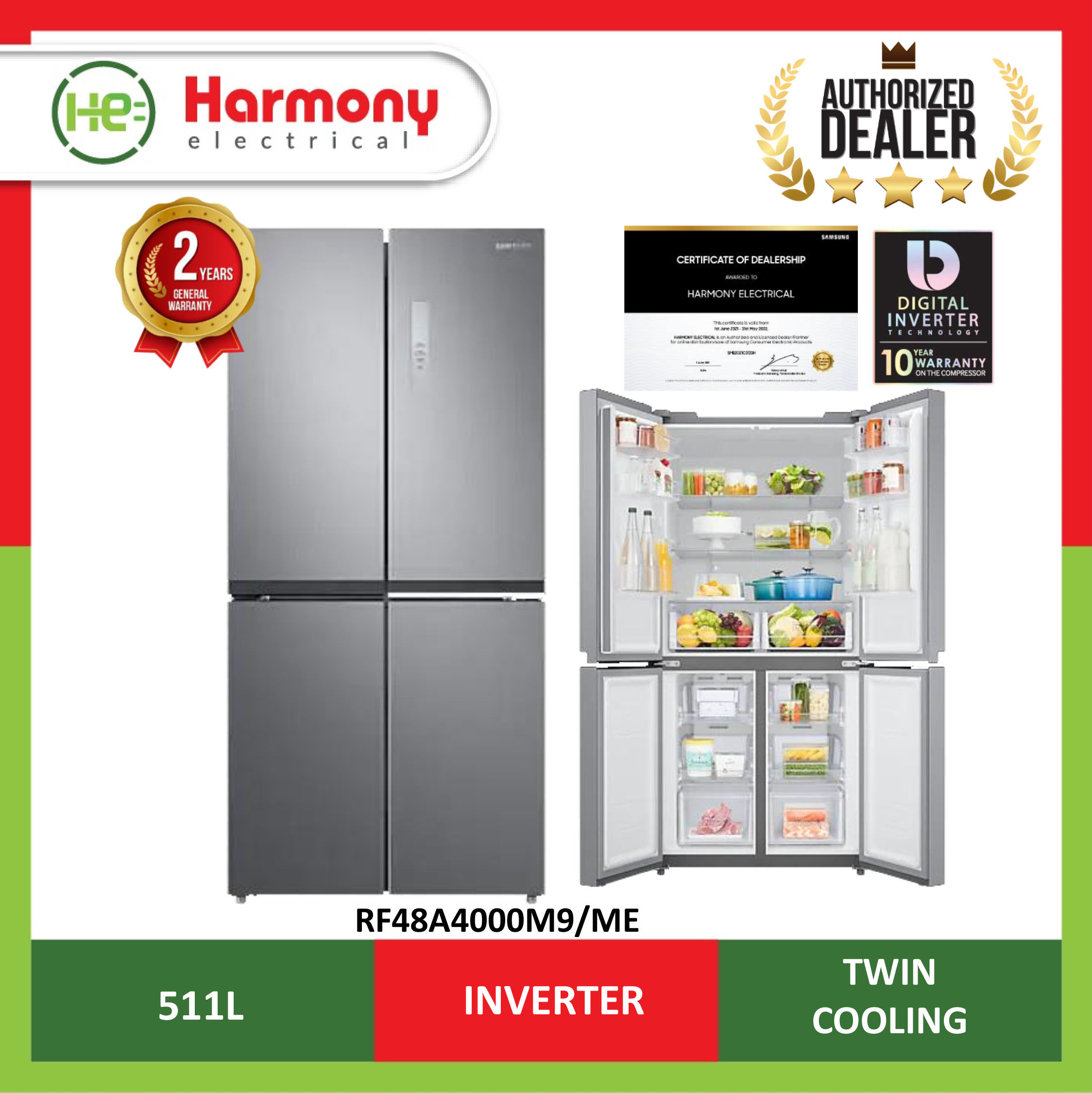 (FREE INSTALL KLANG VALLEY) SAMSUNG 4 Door Inverter Fridge RF48A4000M9