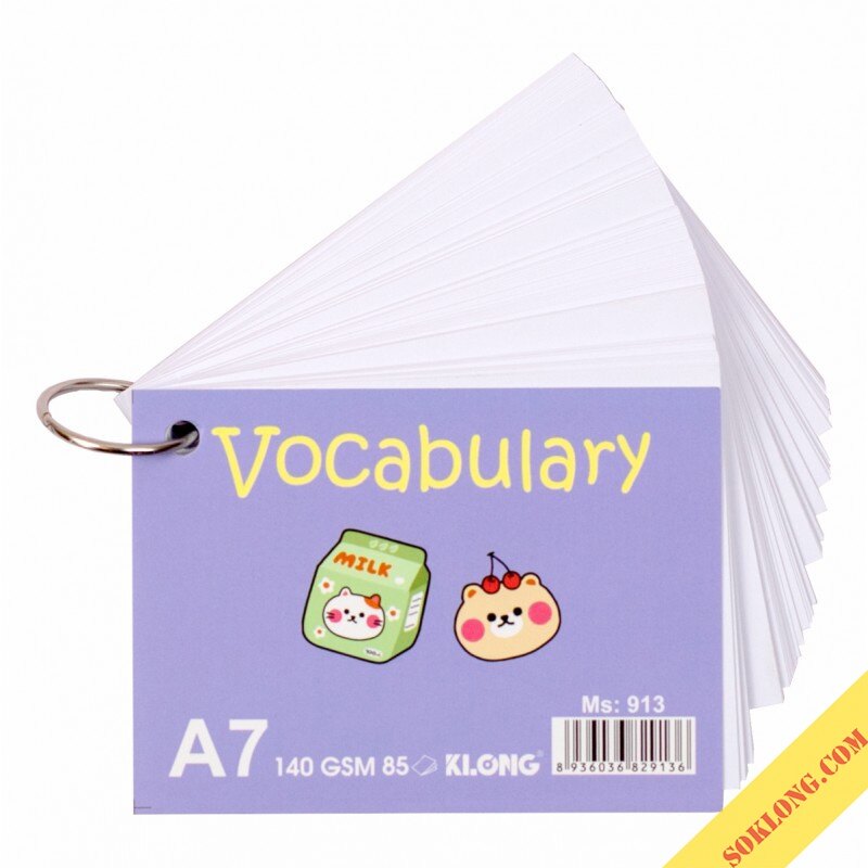 Tập thẻ Vocabulary Card 85 tờ A7 Klong MS 913 Flash Card học ngoại ngữ bìa dễ thương