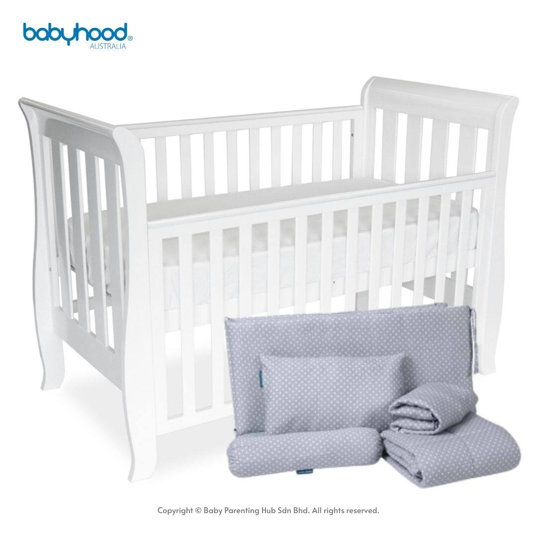 Babyhood Classic Sleigh Baby Cot With Comfy Living 6in1 Bedding Bundle Set Lazada