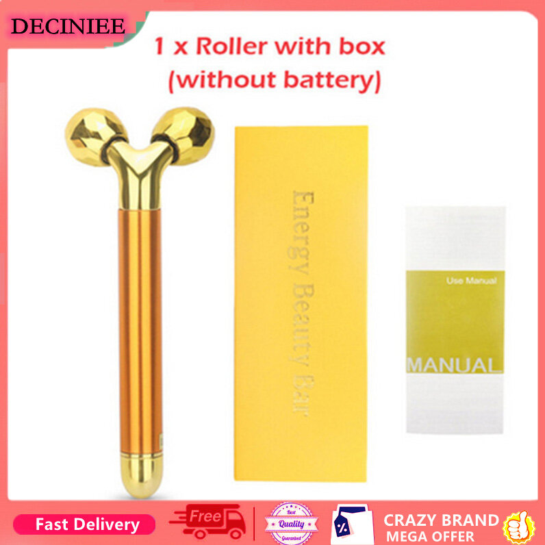 3 in 1 Energy Beauty Bar 24k Golden Vibrating Facial Roller Massager Face Lifting Anti-wrinkle Skin Care Gemstone Roller Ball