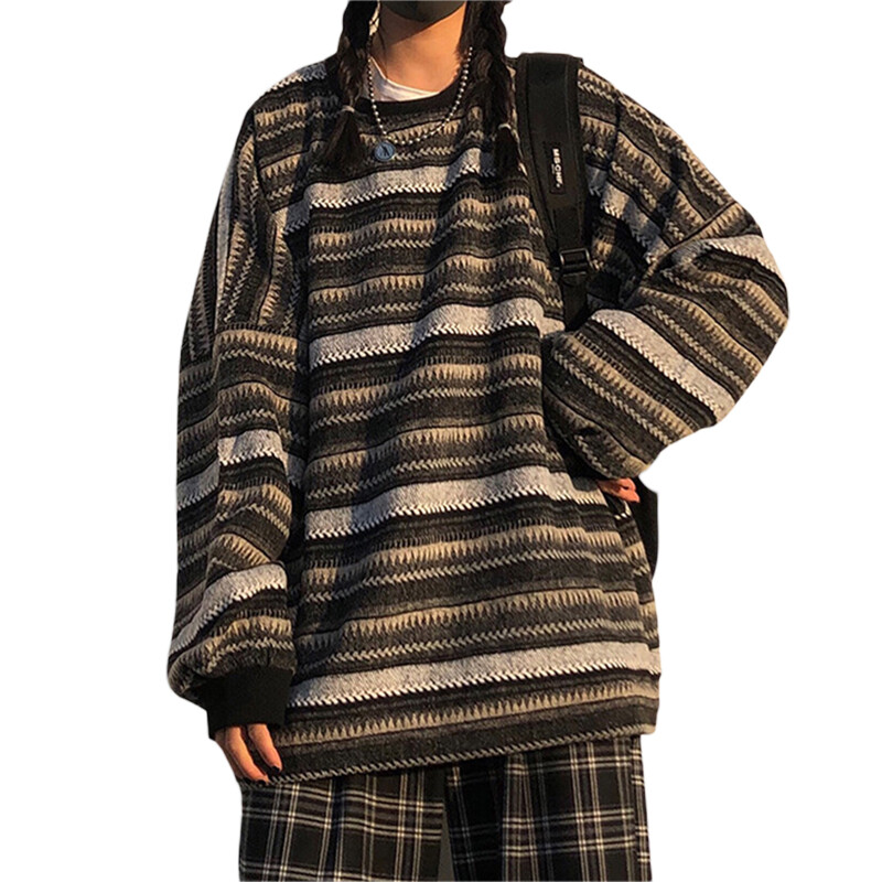 Women Striped Y2K Sweater Pullover Oversized Crewneck Vintage Aesthetic Fairy Grunge Sweater Clothes