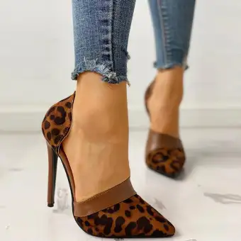 leopard high heel sandals