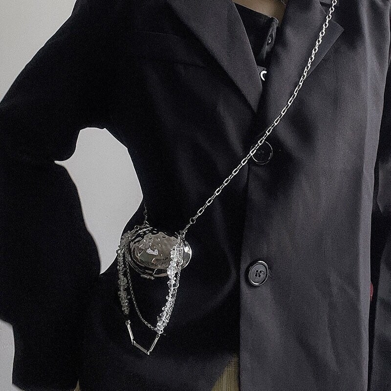 Personality metal shell package women deserve to act the joker coat worn silver waist chain belt chain mini bag