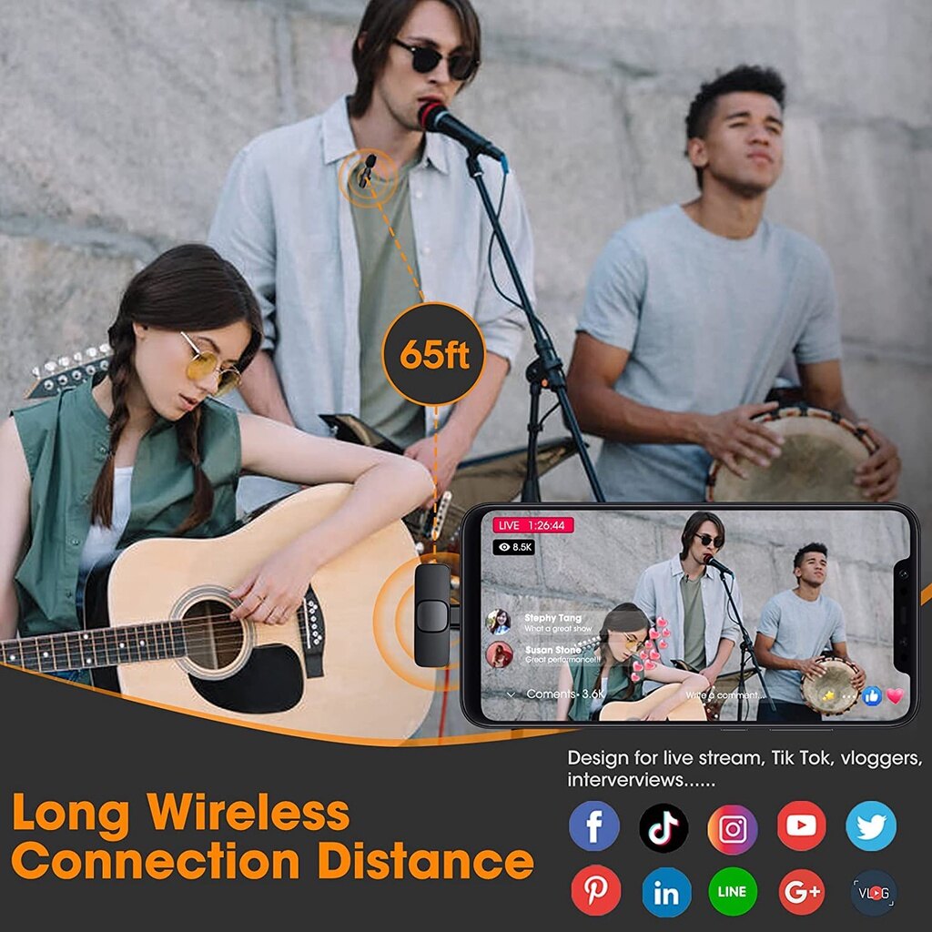 Wireless Lavalier Microphone for iphone and Android,Plug and Play Wireless Lapel Mic, Clip-on Mini Mic for YouTube Facebook Live Stream Vlog Interview Tiktok