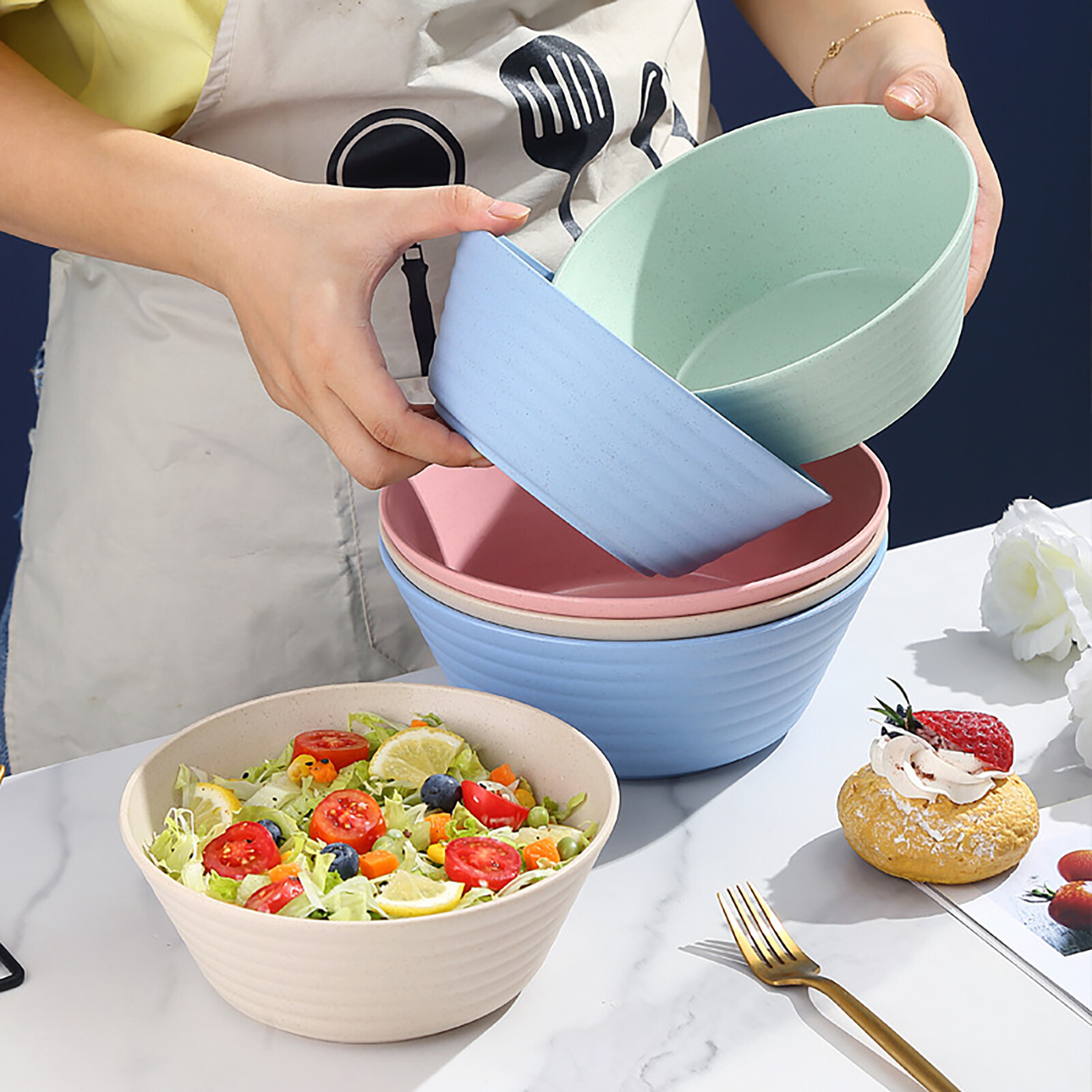 Terylin Japanese Instant Noodle Bowl Microwave Dishwasher Safe Large Capacity Stackable Unbreakable Cereal Soup Rice Bowl for Canteen Durable Rice Bowl