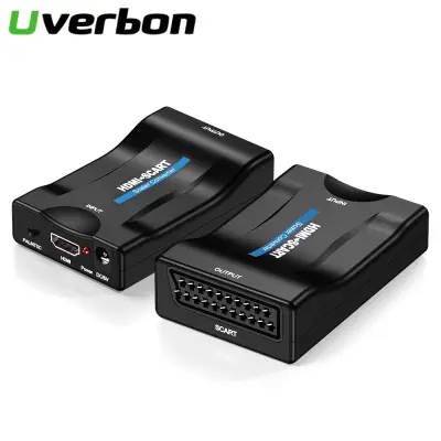 1080P HDMI-compatible to SCART Video Audio Upscale Converter SCART to HDMI-compatible AV Signal Adapter with EU Power Plug