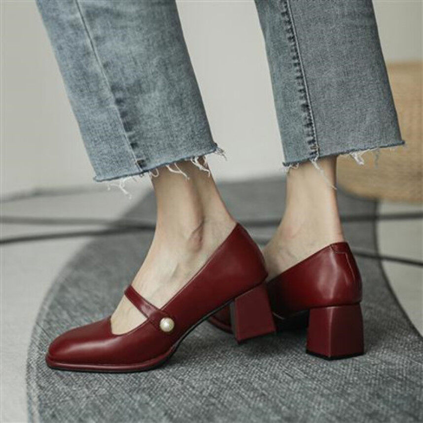 Aurora. An, Giày Cao Gót Cao Của Phụ Nữ, Cao Gót 5.5Cm, Gót Vuông Thanh Lịch Và Miệng Nông. Giày Dự Tiệc, Giày Khiêu Vũ, Giày Mary Jane, Phong Cách Hepburn Thời Trang Retro Giày Làm Việc giá rẻ