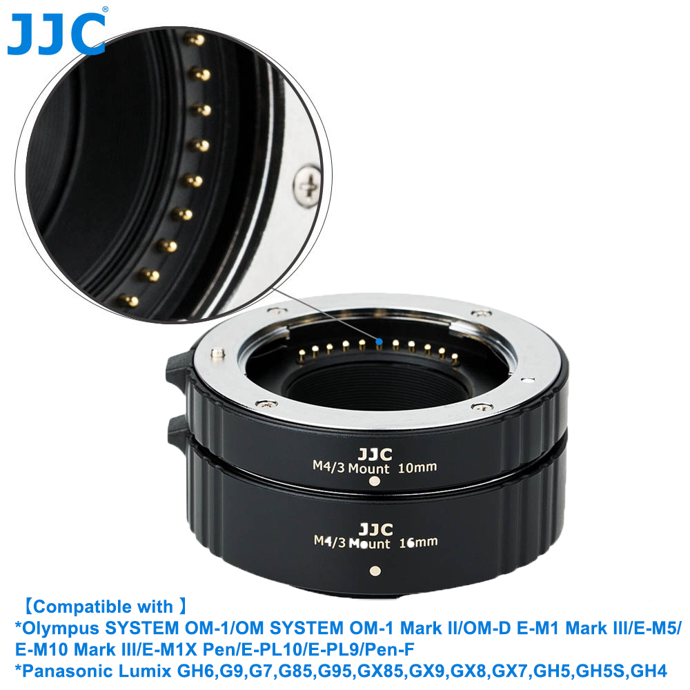 JJC 4/3 Auto Focus Macro Extension Tube Set for OM SYSTEM OM-1 Mark II,OM-D  E-M1 Mark III E-M5 E-M10 Mark III E-M1X Pen E-PL10 E-PL9 Pen-F Camera
