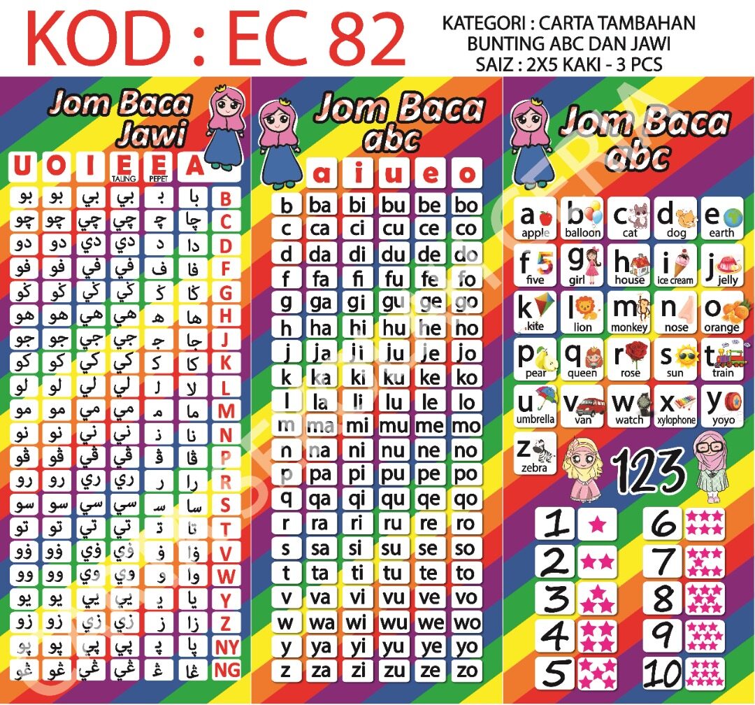 Ec 3pcs Bunting Alphabet Dan Jawi Pra Sekolah Lazada