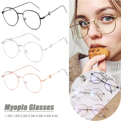 1pc Myopia Glasses Ultralight Metal Round Frame Eyeglasses Anti-UV Blue Rays Radiation Myopia Glasses Flat Mirror Eyewear -1.0~-4.0