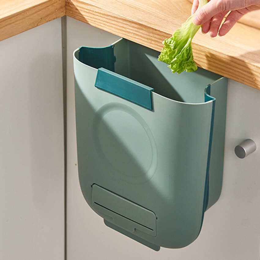 Folding Trash Can Kitchen Cabinet Door Wall-Mounted Foldable Sorting Car Storage Paper Basket Creative Household Trash Can