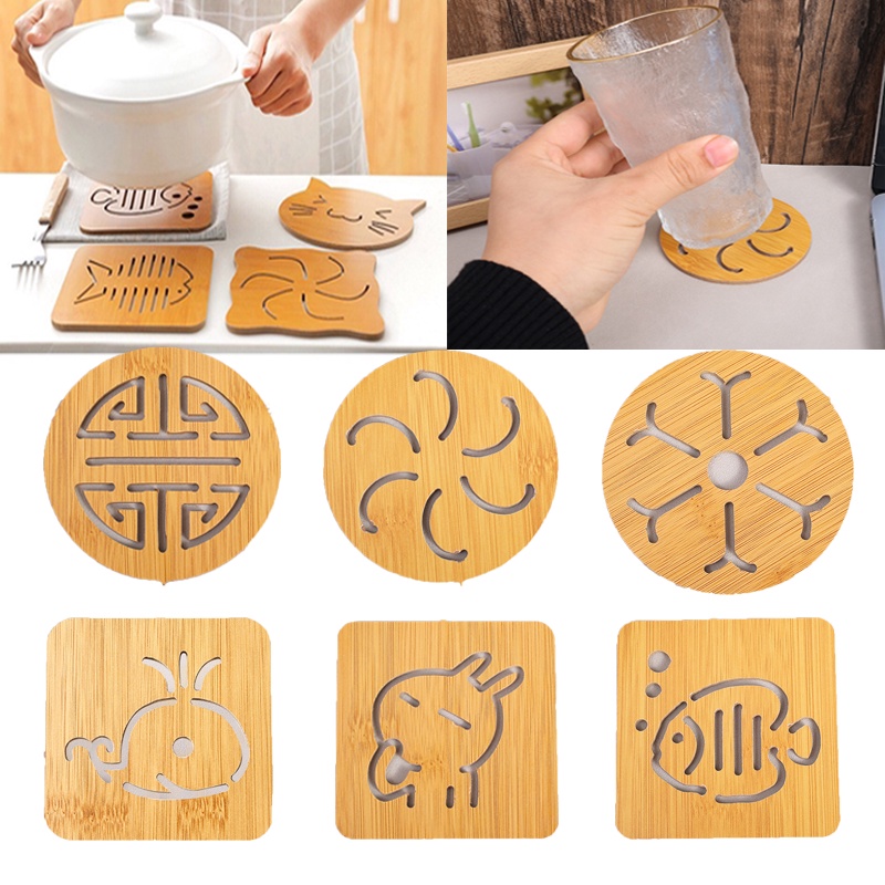 Sáng tạo hoạt hình bằng gỗ cách nhiệt Coaster dày rỗng không trượt placemat phụ kiện bàn bếp