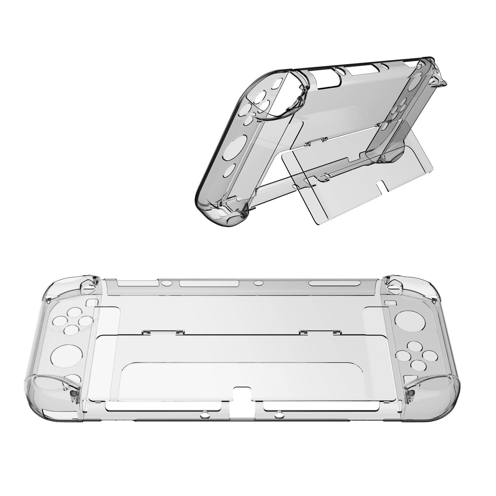 NS Hard PC Clear Protective Case for Nintendo Switch OLED 2021 Dockable Cover with Flip Stand Joy-Con Joystick and Console Shell with a free Tempered glass for OLED