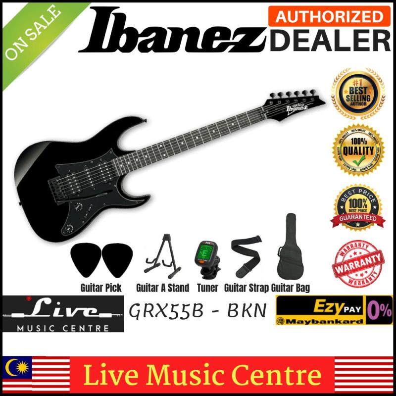 Ibanez Gio GRX55B Black Night Solid Body Electric Guitar With Bag, Tuner, A stand, Strap and 2pick (GRX55B-BKN) Malaysia