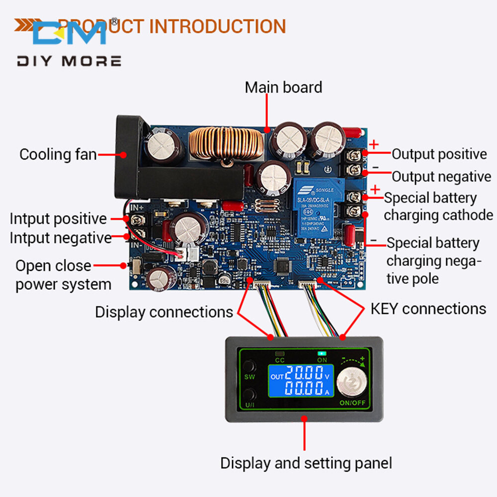 diymore Mô-đun Nguồn Giảm Áp DC WZ10020L Nguồn Cung Cấp Pin Năng Lượng Mặt Trời MPPT Điện Áp Cao Áp 100V 1000W