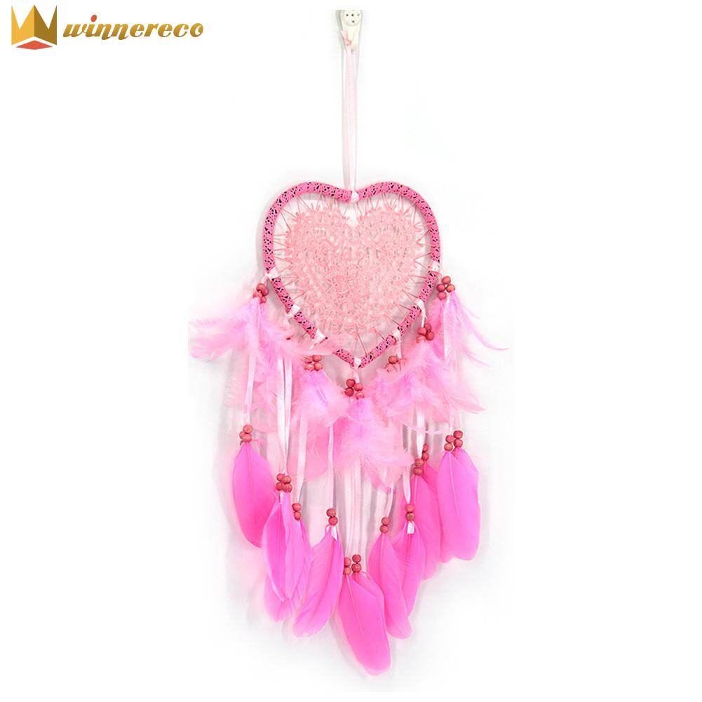 Love Heart Dream Catcher Exquisite Feather Wind Bell Dreamcatcher Flower Lace Handmade Craft Wedding Party Room LED Pendent Hanging Decoration