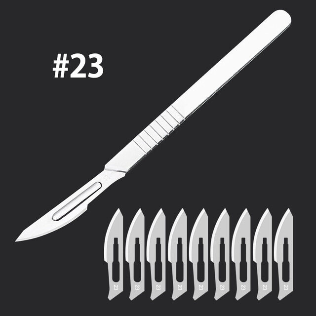 10pcs 11# 23# Carbon Steel Surgical Scalpel Blades + 1pc Handle Scalpel DIY Cutting Tool PCB Repair Surgical Tool