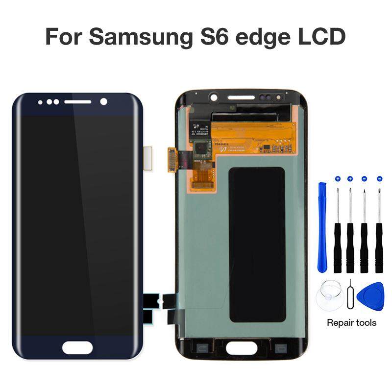 Harga Samsung Galaxy S6 Edge Terbaru Juli 2019 9 5.1 ''Asli Super AMOLED LCD untuk Samsung Galaxy S6 Edge G925 SM-G925F G925F Sentuh Layar Digitalisasi Perakitan Penggantian Suku Cadang