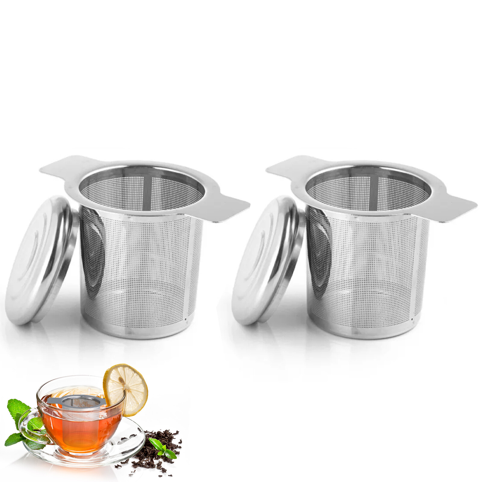 Stainless Steel Mesh Tea Infuser Metal Cup Strainer Loose Leaf Filter W/Lid Tool