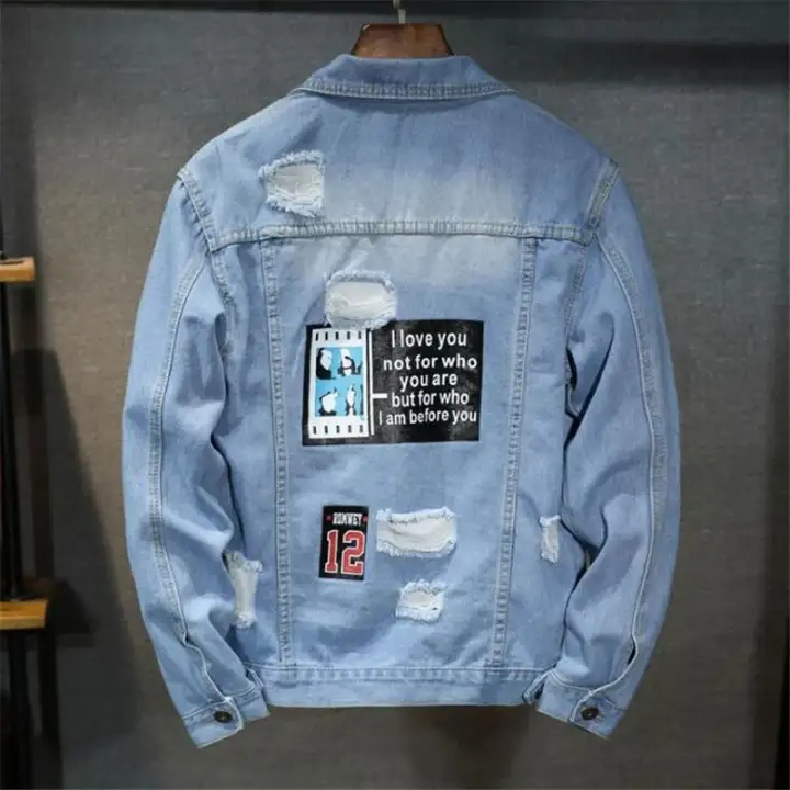 blue jean ripped jacket
