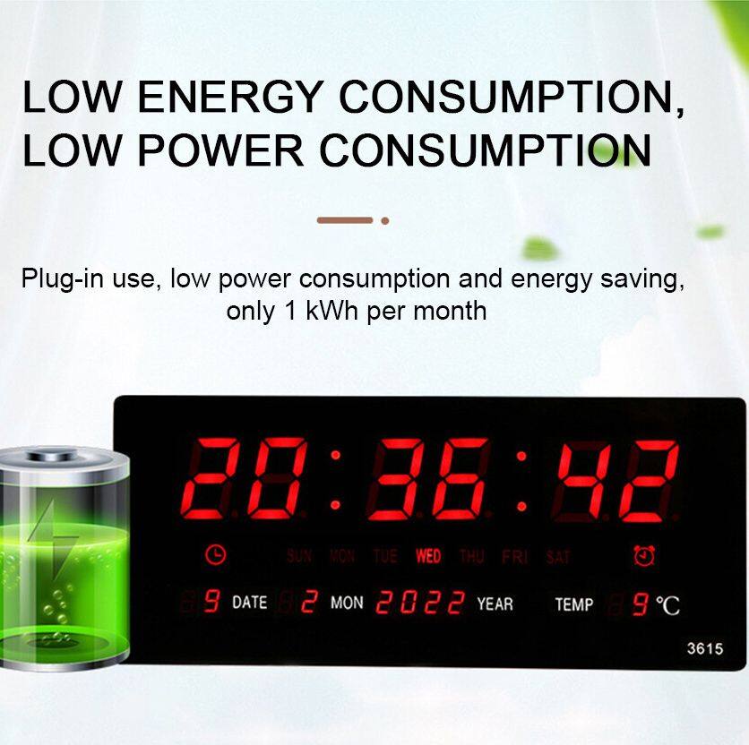 Large Digital Wall Clock Luminous Alarm Clock Hourly Timekeeping Display Temperature Date Calendar Desk Clock Wall Mounted LED Clock Decorative Clock