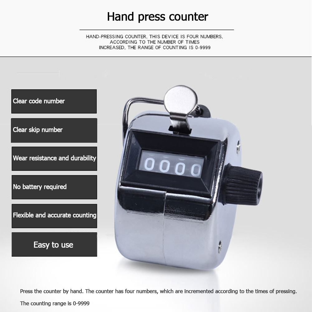 Metal Digital Clicker Counter Handheld 4-Digit Manual Hand Tally Counters